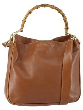 Authentic GUCCI Bamboo Shoulder Bag Leather 2way Brown Gold 001 2113 1638